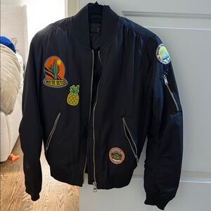 Topshop Black Bomber Jacket with Colorful Patches